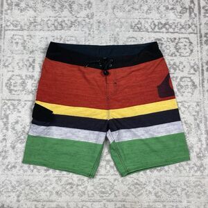 Quiksilver Board Shorts Mens Rasta Multicolor Striped Swim Vintage Size 36